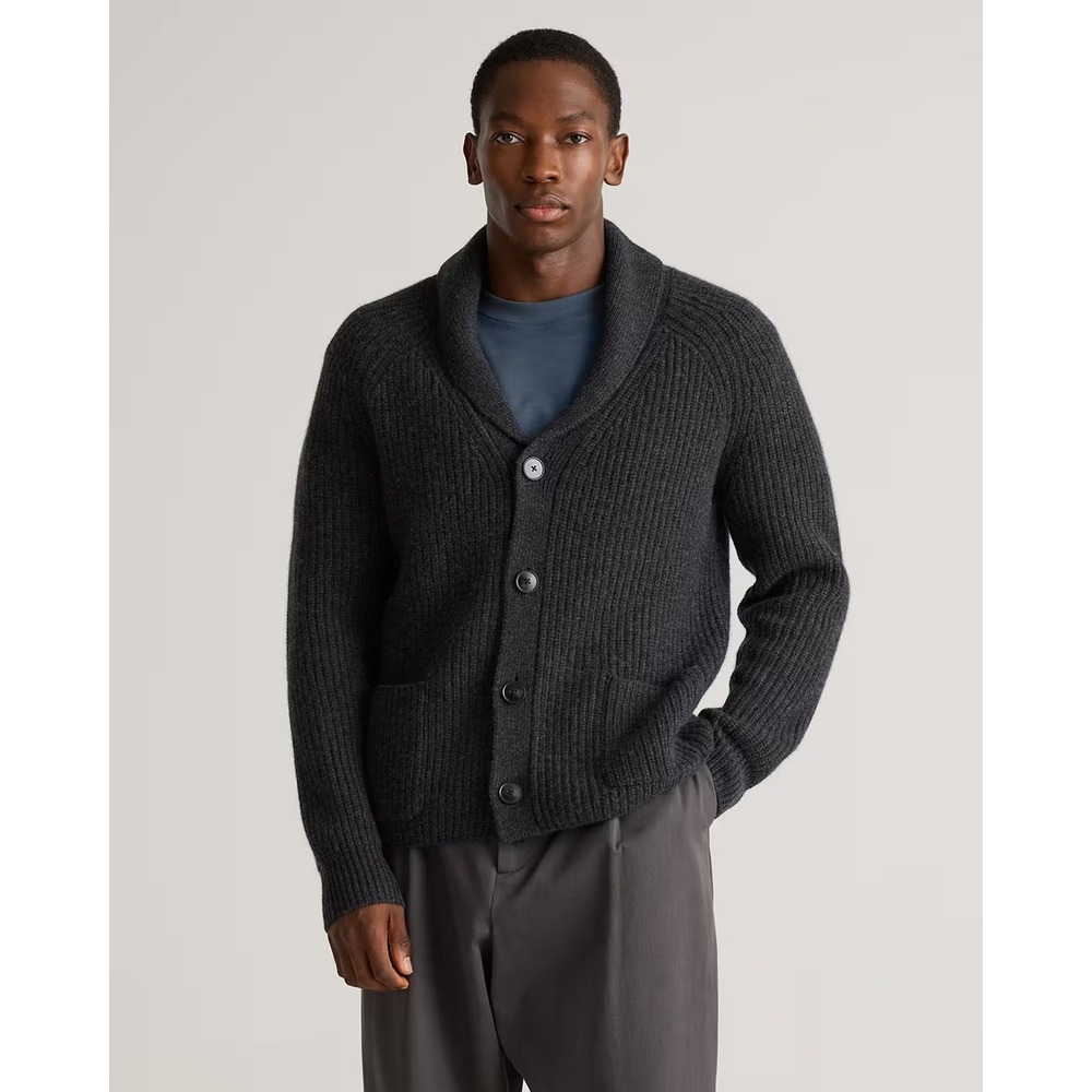 NEW Quince 100% Mongolian Cashmere Shawl Collar Cardigan Charcoal (MSRP: $525) L